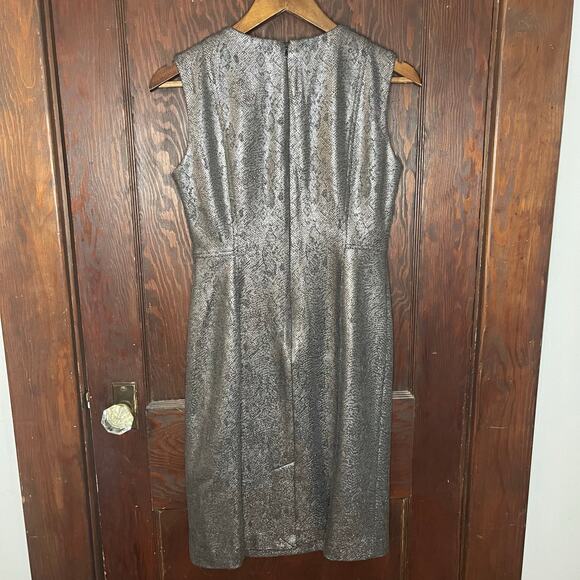 Calvin Klein Metallic Gunmetal Silver Snakeskin Sheath Dress Size 4 Sleeveless - Picture 3 of 7